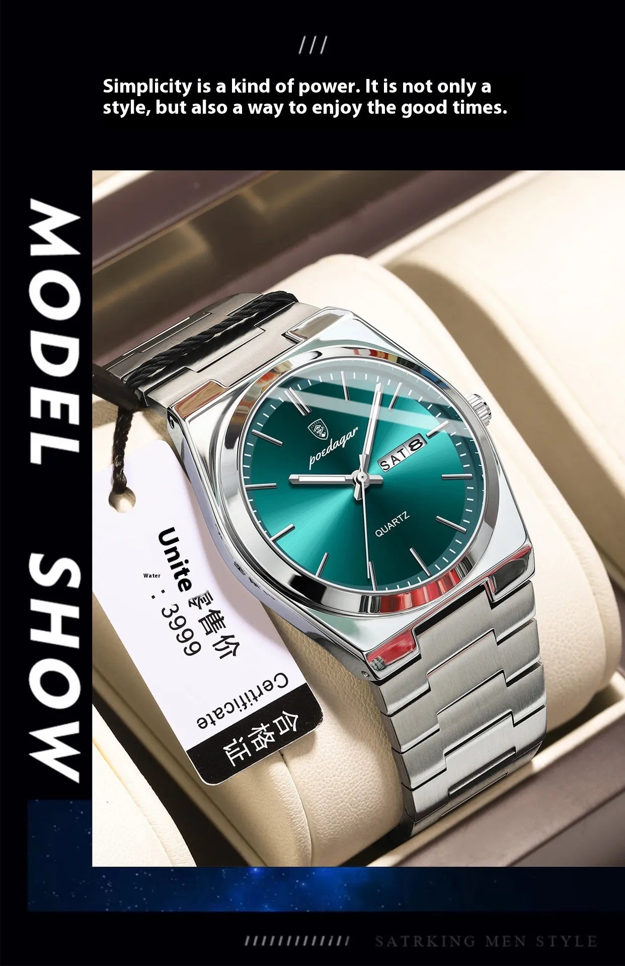 Reloj de Cuarzo Luminoso Impermeable para Hombre Ultrafino